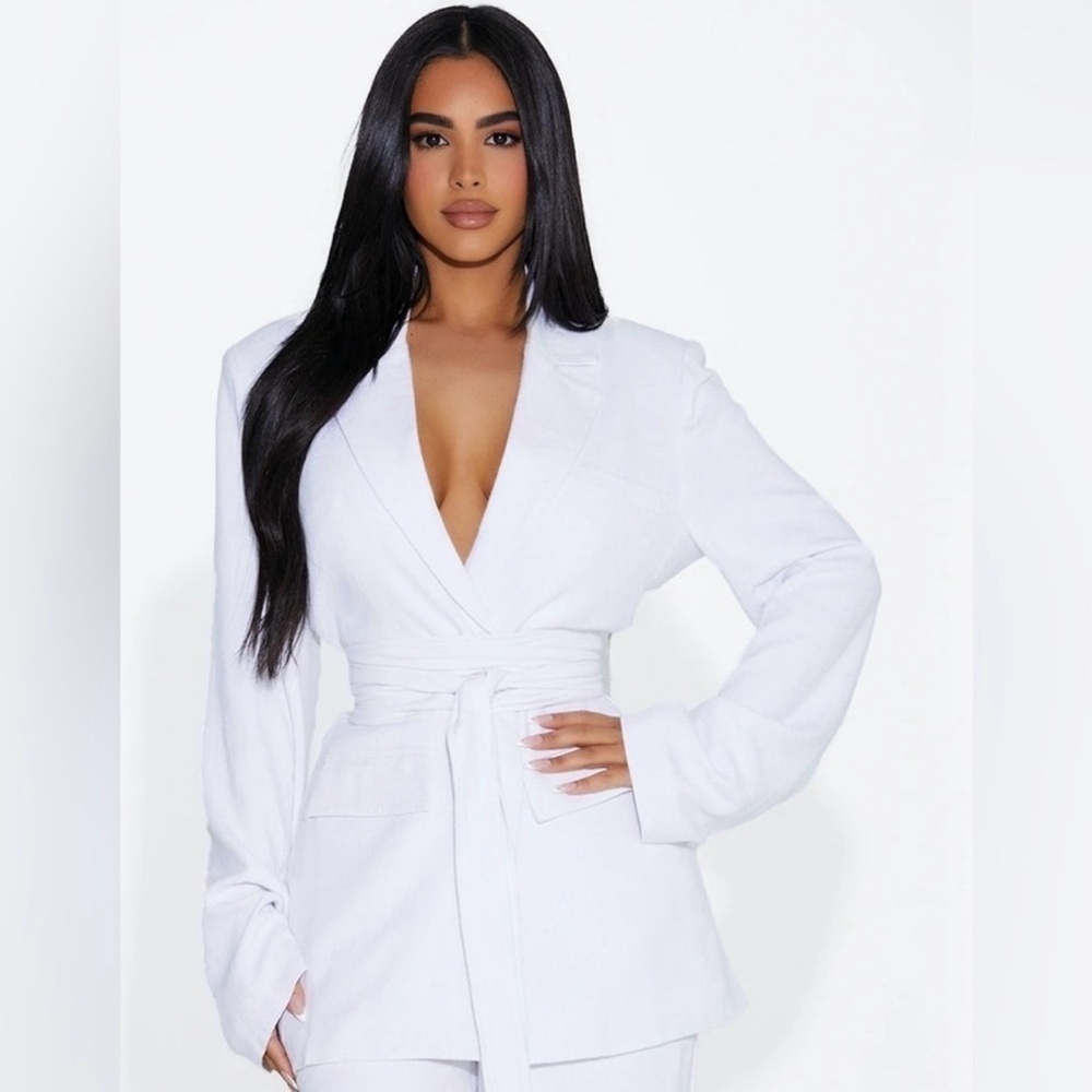 Naked Wardrobe White Linen Blend Oversized Blazer Size M